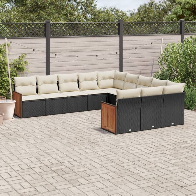 vidaXL - 11-delige - Loungeset - met - kussens - poly - rattan - zwart