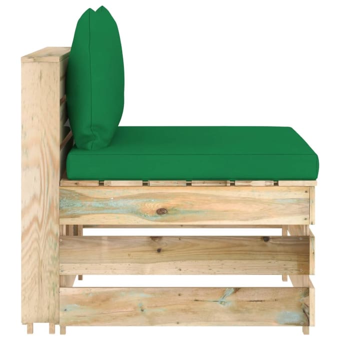 vidaXL - Middenbank - sectioneel - met - kussens - groen - geïmpregneerd - hout