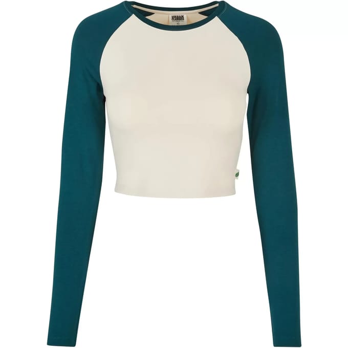 Urban Classics - Organic Cropped Retro Baseball Longsleeve top - L - Wit/Blauw