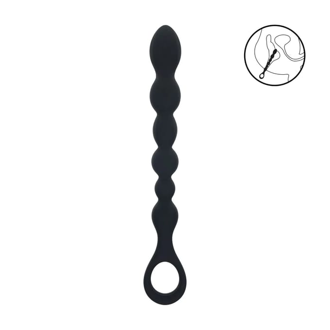 Kralen Slang Silicone Anale Probe met Lus - Zwart
