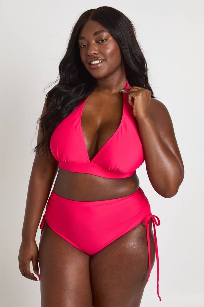 boohoo Dames Plus Diepe Halternek Bikinitop | Felroze | Maat: 52