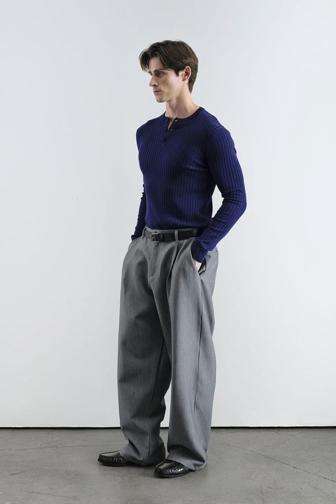 Slim Fit Knopkraag Lange Mouwen T-Shirt