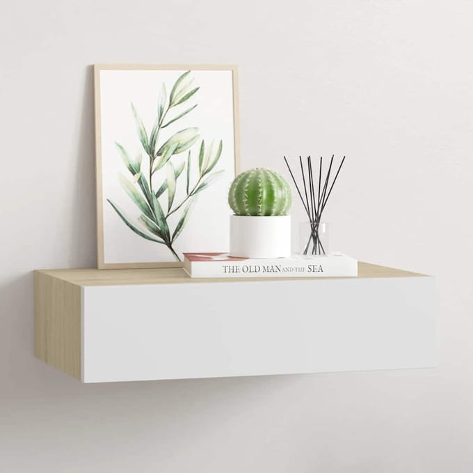 vidaXL - Wandladekast - eiken - en - wit - 40x23,5x10 - cm - MDF