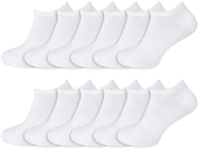 Sneakersokken | Bamboe | Dames & Heren | Kleur: Wit | Maat: 35 t/m 46 | 12 Paar