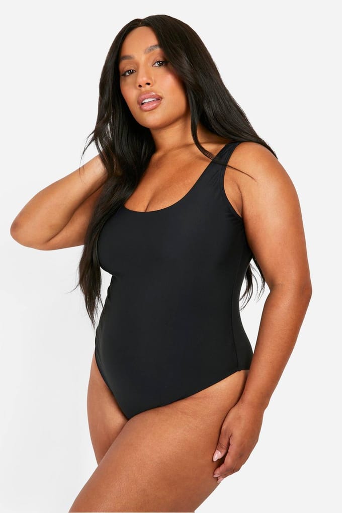 boohoo Dames Plus Tummy Control Scoop Badpak | Zwart | Maat: 54
