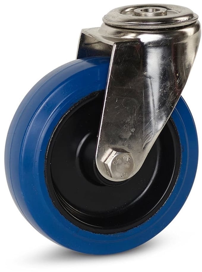 Elastisch rubber RVS zwenkwiel met centraal gat - 125mm - 120kg