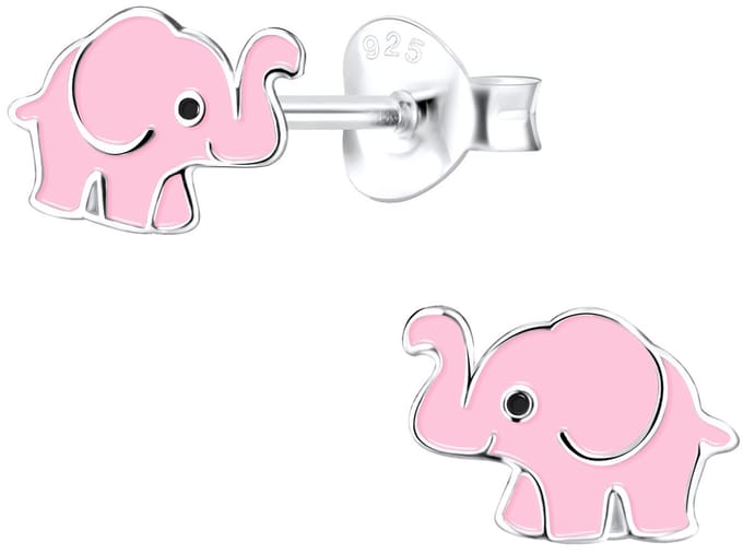 Joy|S - Zilveren olifant oorbellen - roze - 9 x 6 mm