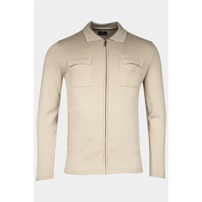 Baileys Vest Full Zip Cardigan Flat Knit Collar Double Breast Pockets Beige / male