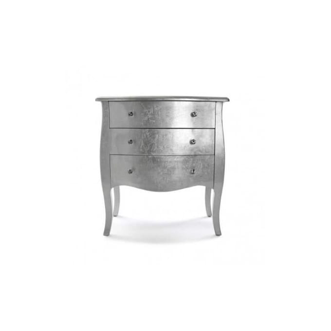 Commode - VERSA - CAGLIARI - 3 tiroirs - Gris - Feuilles d'argent