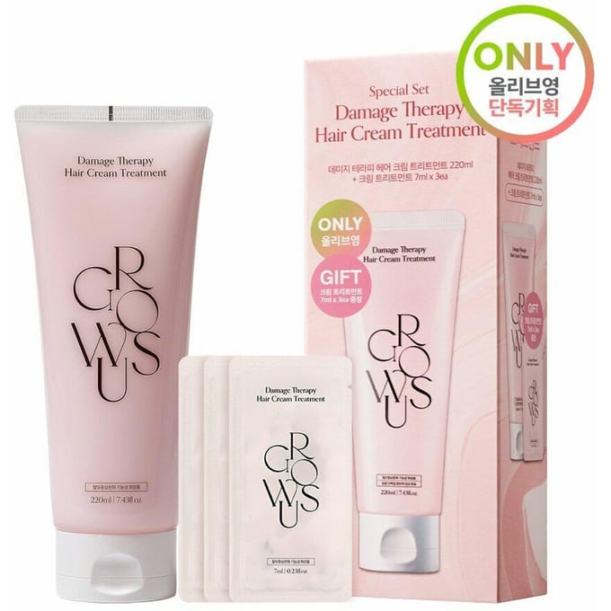 growus Damage Therapy Haarcrème Behandeling 220mL Speciale Set (+Crèmebehandeling 21g) white