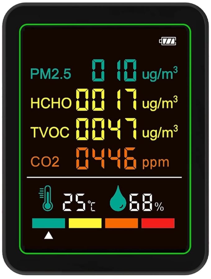 Luchtkwaliteit Meter - CO2 Detector - Binnen Lucht Meten - 6-in-1 Sensor - 14x9x5 cm - Wit