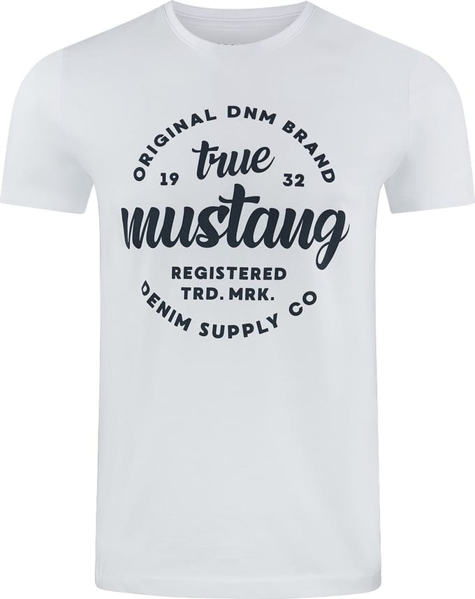 Mustang Heren T-Shirt Basic Print Tee regular fit Wit S Ronde Hals Volwassenen Opdruk Print Shirts