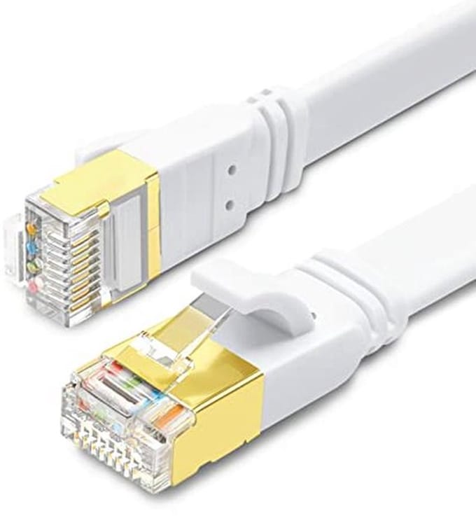 Yauhody Cat8 Ethernet Cable 6m 40Gbps Network Cable Flat 2000MHz SFTP Internet Cable Lan High Speed Ethernet Cable RJ45 Patch Cable for Poe, PS5, Modem, Router, TV, PC, Faster than Cat6/Cat7 (White)