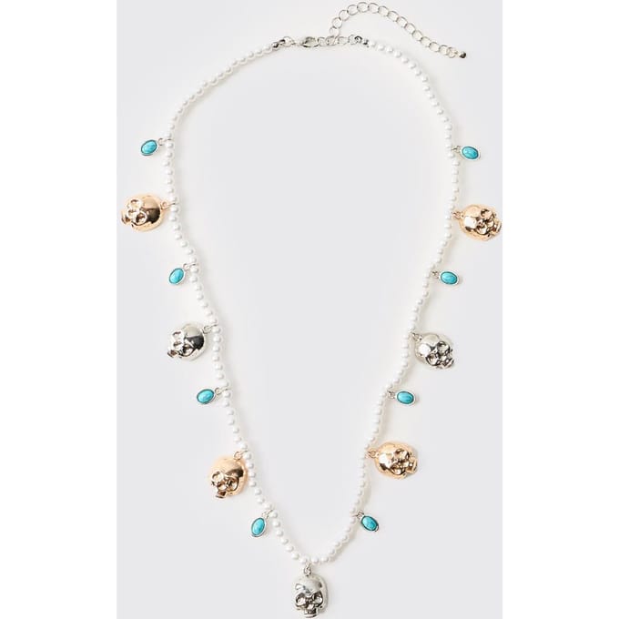 Edelsteen en Schedel Nepparelen Ketting | Pearl