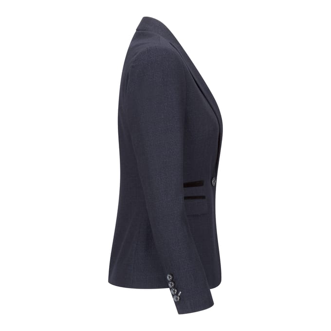 Dames getailleerde tweed marineblauwe geruite blazer wollen jas
