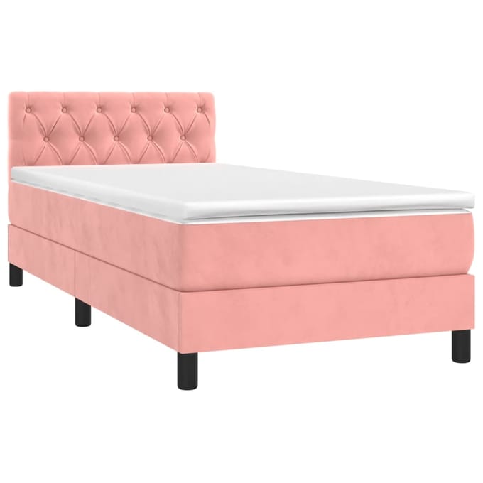 vidaXL - Boxspring - met - matras - en - LED - fluweel - roze - 80x200 - cm