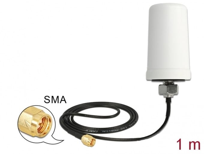 WLAN 802.11 AC/A/H/B/G/N/N ANTENNE SMA -plug 1,4 - 3,0 DBI Omnidirectioneel met verbindingskabel ULA100 1 M Wit Buiten