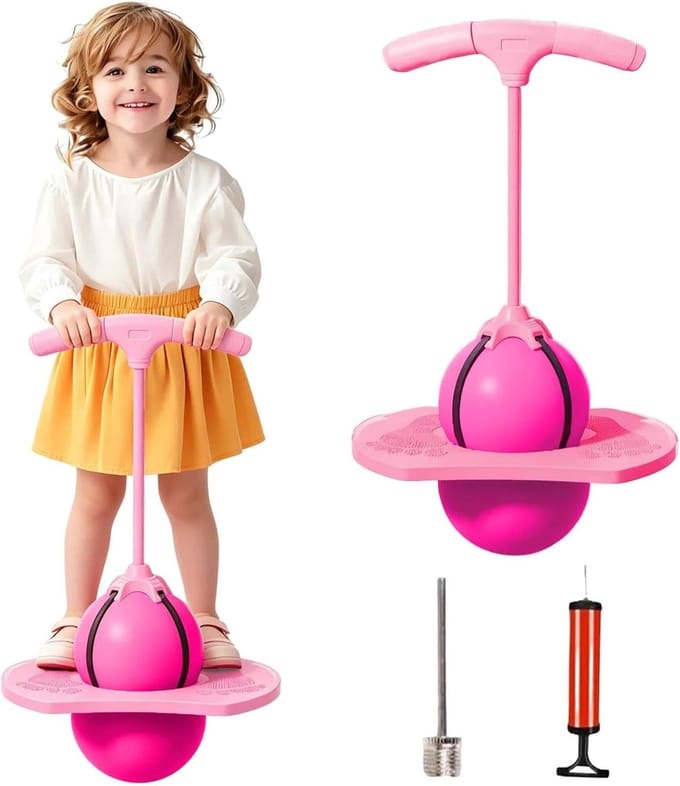 Springbal met handvat - Pogo bal - Actief spelen - 2-in-1 ontwerp - 90 cm - Roze