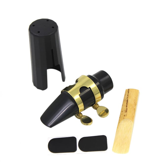 Sopraansax Saxofoonmondstuk Kunststof met dop Metalen gesp Riet Mondstuk Patches Pads Kussens black