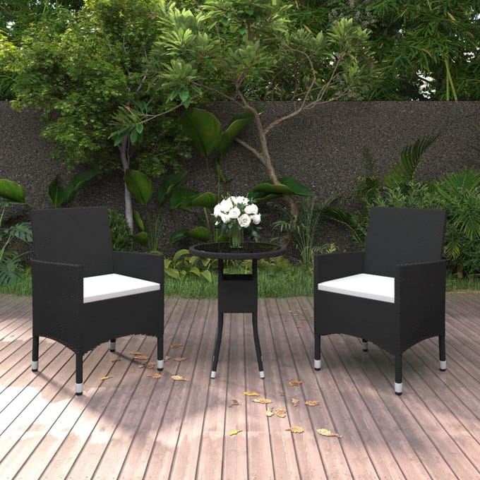 vidaXL - 3-delige - Tuinset - poly - rattan - zwart