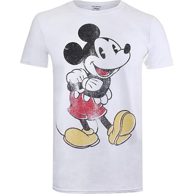 Disney Heren Mickey Mouse Vintage T-shirt (Wit/zwart/rood)