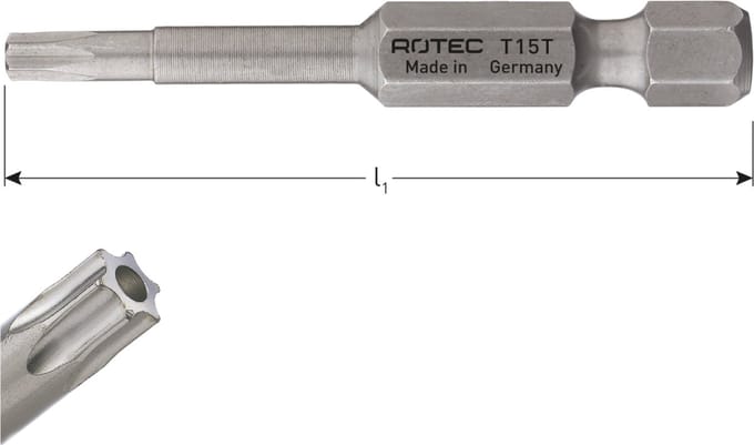 Rotec PRO Krachtbit T 15 L=50, E6.3, tamper-resistant, BASIC (vpe 10)