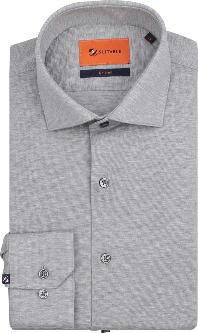 Suitable Knitted Grijs - Maat 43 - Heren - Overhemden Formeel