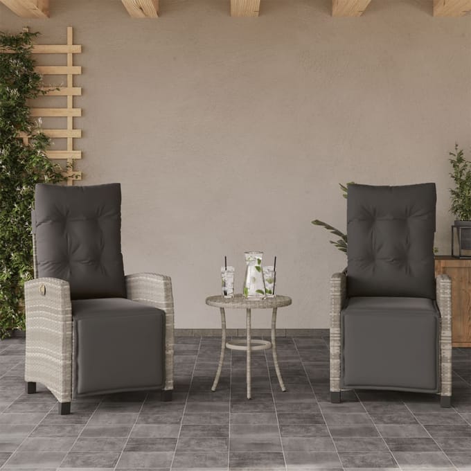 vidaXL - 3-delige - Bistroset - met - kussens - poly - rattan - lichtgrijs
