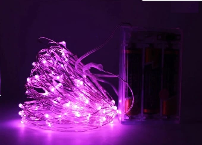 Kerst koperdraad LED verlichting - Roze - 5 meter -incl. batterijen