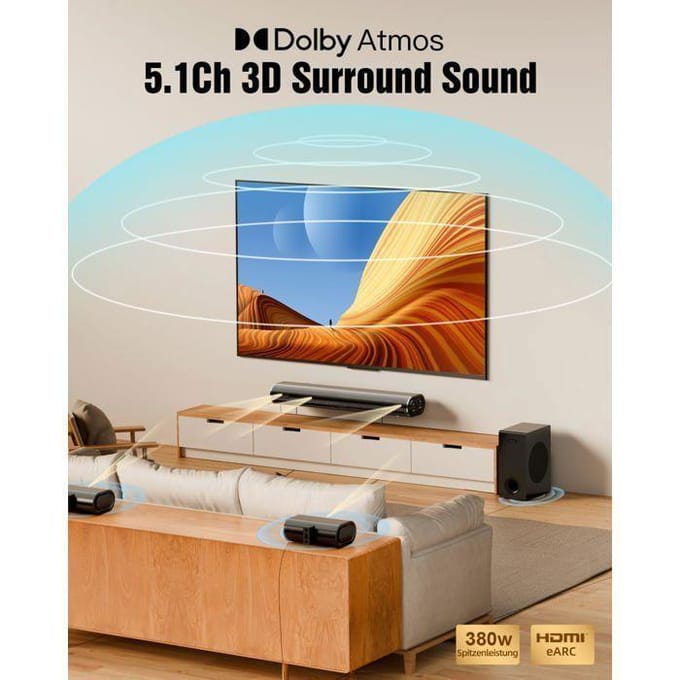 Soundbar - HIWILL - A51 - 5.1 Dolby Atmos - 380W - Surround Speakers - Zwart zwart