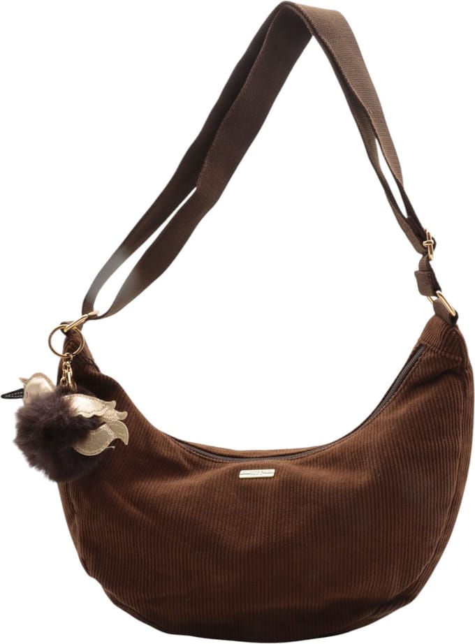 Flora&Co -Paris - corduroy/ribfluweel - crossbody handtas - soft - lange draagriem - choco/bruin