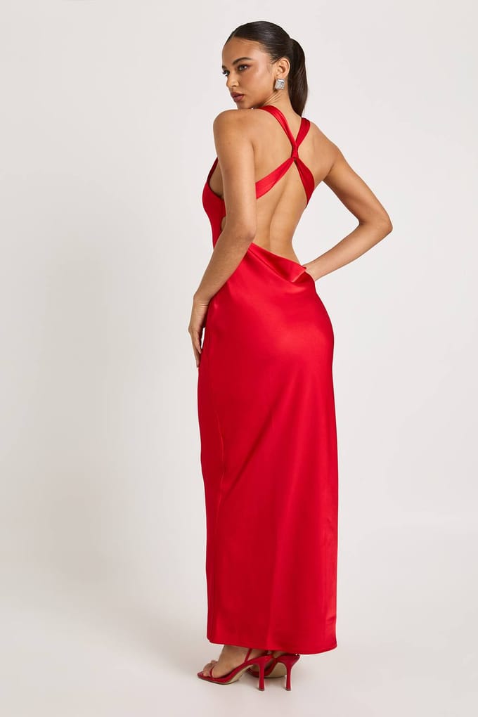 boohoo Dames Gedrapeerde rug satijnen maxi-jurk | Rood | Maat: 42