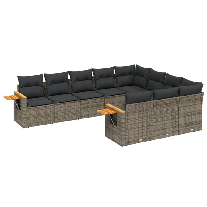 vidaXL - 10-delige - Loungeset - met - kussens - poly - rattan - grijs