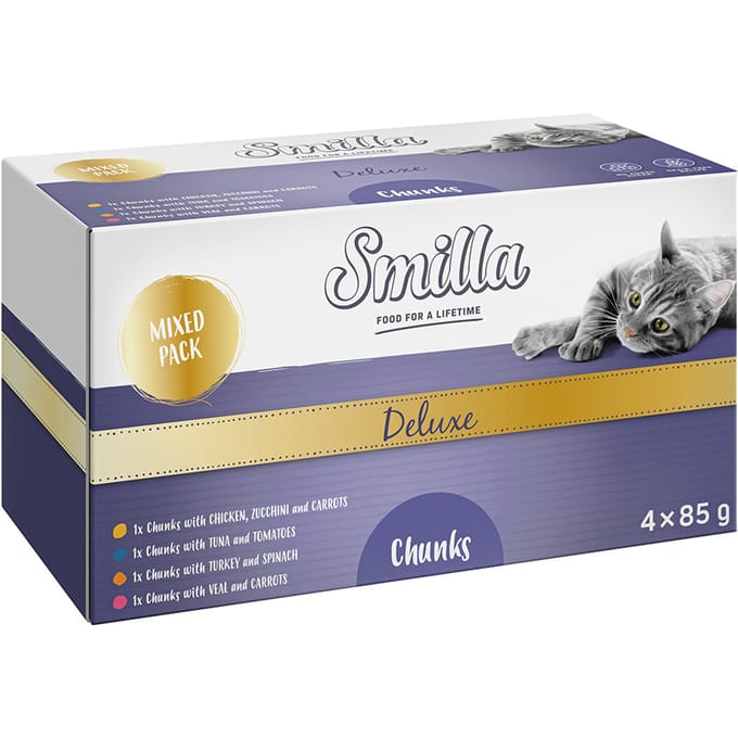 4x85g Smilla Deluxe Hapjes Mixpakket Katten natvoer
