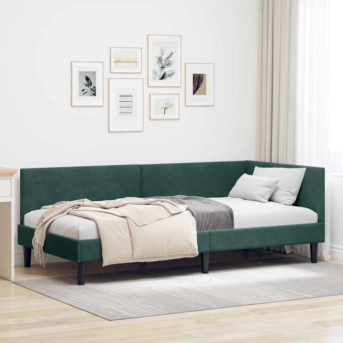 vidaXL - Hoek - Bed - Frame - Donkergroen - 90 - x - 190 - cm - Fluweel