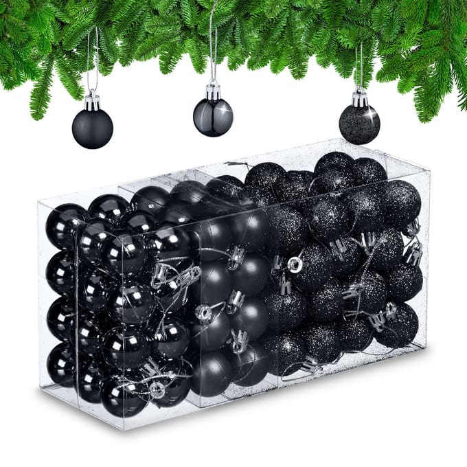 kerstballen set van 96 - plastic - 3 cm - mat - glanzend - glitters - zwart
