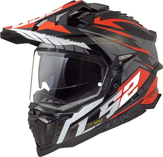 LS2 MX701 Explorer Spire Zwart Titanium Red-06 Adventure Helm - Maat 2XL - Helm