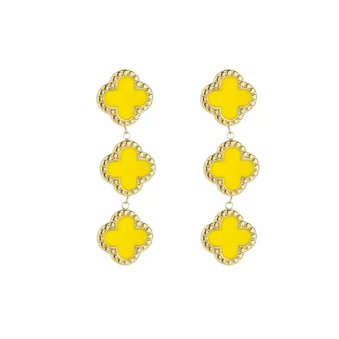 Bijoutheek Oorknoppen Triple Klaver Emaille Geel