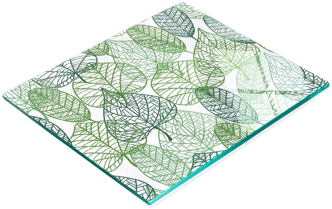Glazen plank met decoratieve print van groene bladeren, 60x52 cm