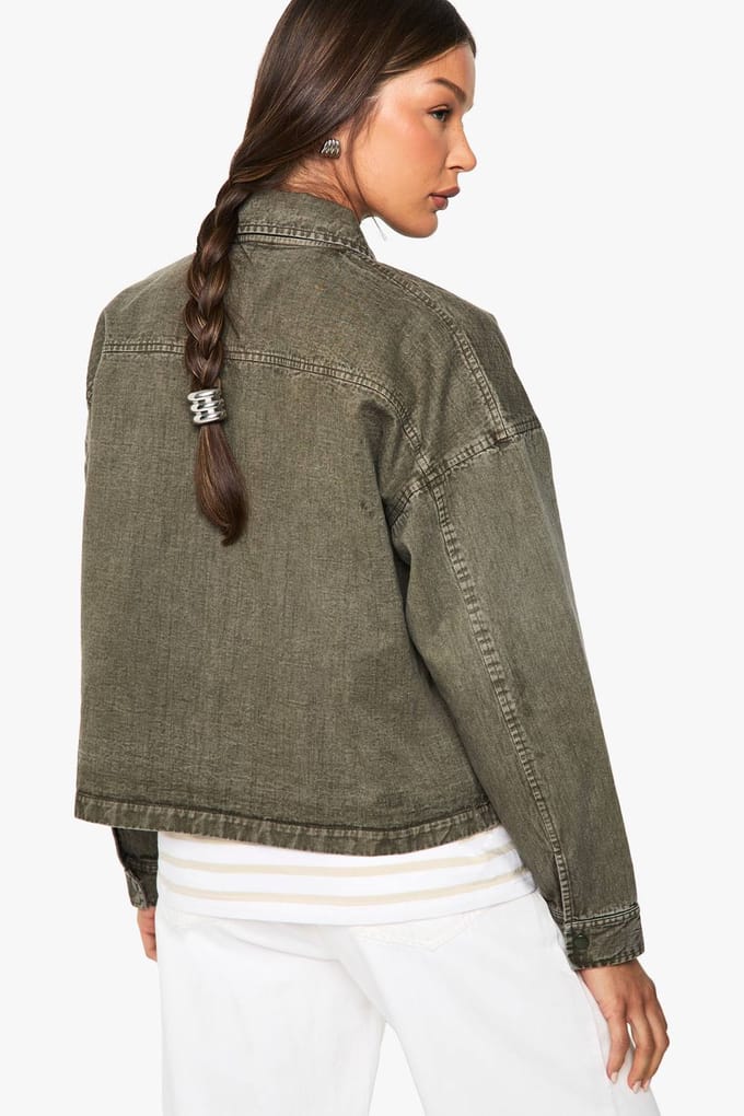 boohoo Dames Button Detail Washed Jacket | Kaki | Maat: 38