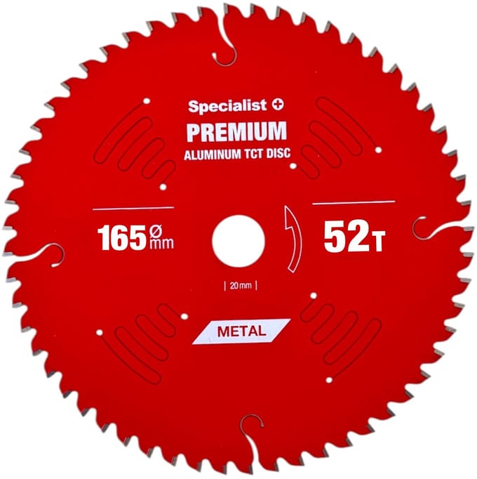 165 mm – 52T Cirkelzaagblad / Aluminium Zaagblad - Asgat 20mm - PREMIUM Kwaliteit - SPECIALIST+