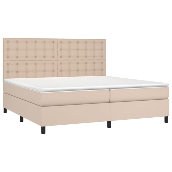 vidaXL - Boxspring - met - matras - en - LED - kunstleer - cappuccinokleur - 200x200cm