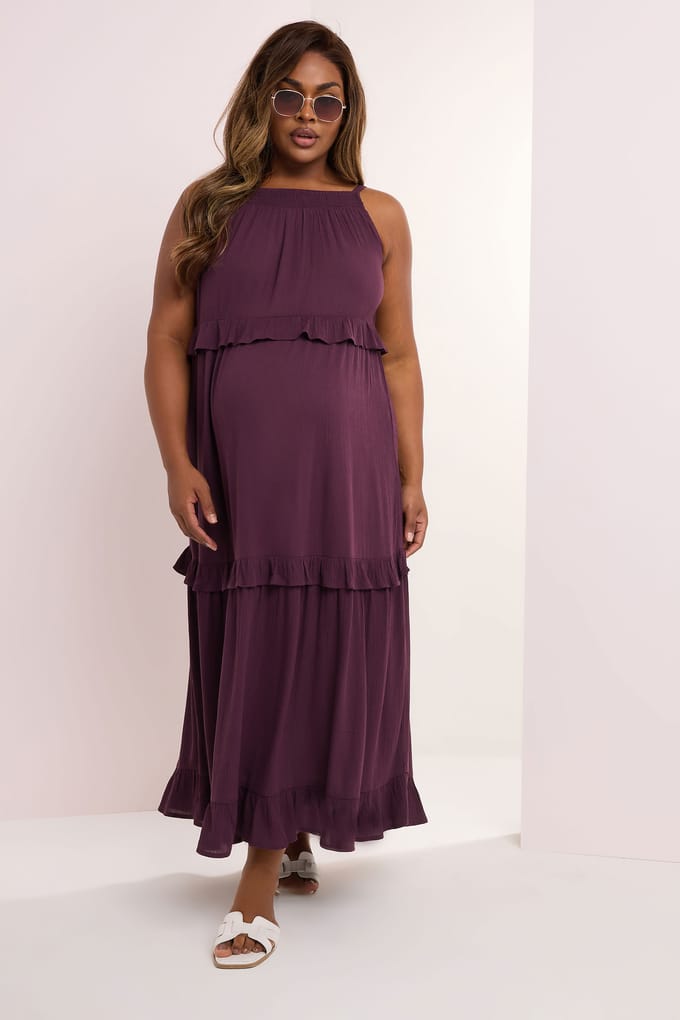 Bump It Up Maternity Maxi Jurk Met Lagen Met Ruches In Donkerpaars Size 48