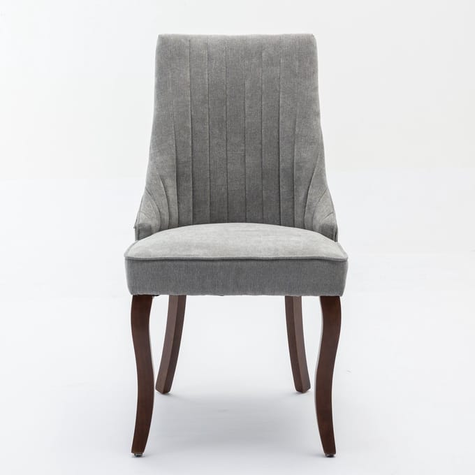 Grijs chenille tweepersoons eetkamerstoel rubberhout frame hoog draagvermogen