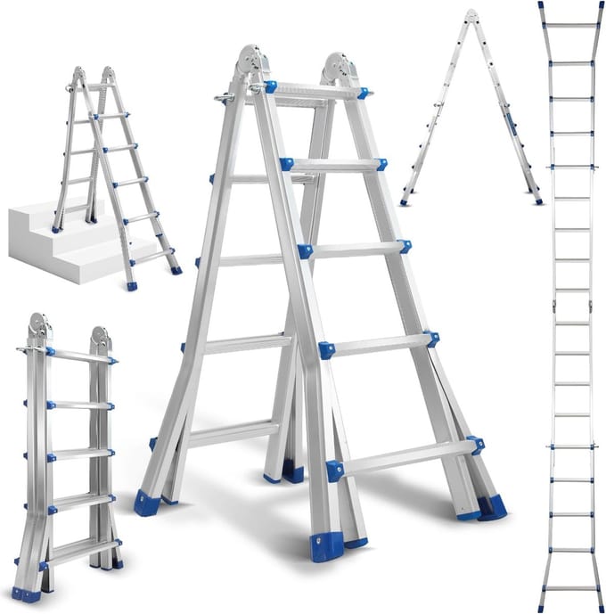 Multifunctionele Telescoopladder 5,1m Aluminium 4-in-1 Inklapbaar 150 kg