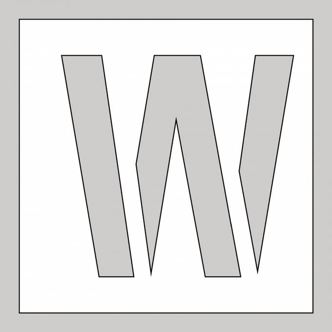 Spuitsjabloon letter W - dibond 500 x 500 mm