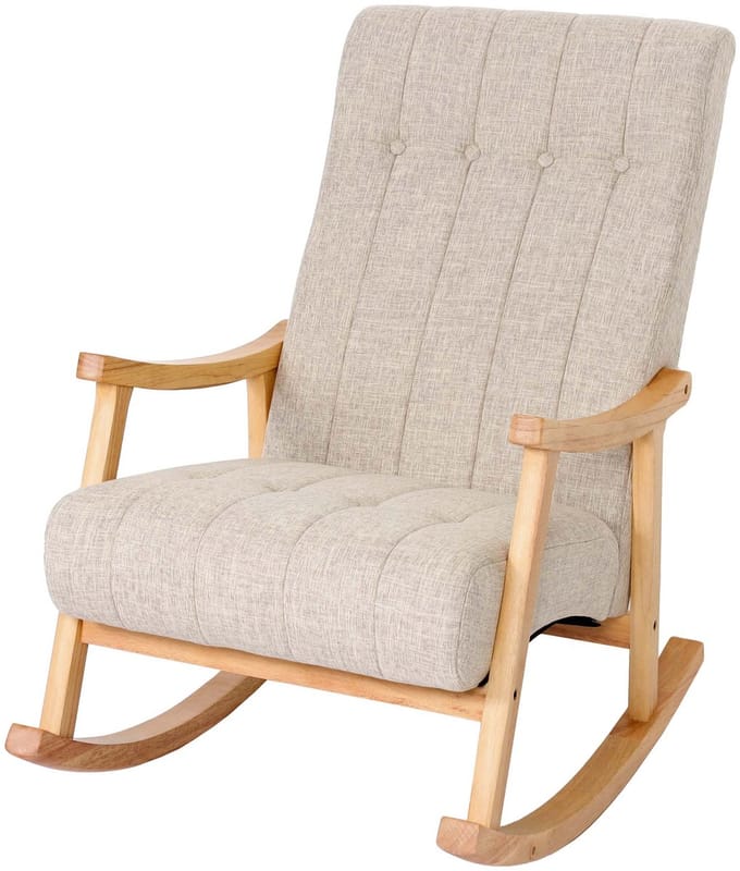Schommelstoel MCW-K10, schommelstoel, relaxstoel MVG ~ stof/textiel crème, frame bruin