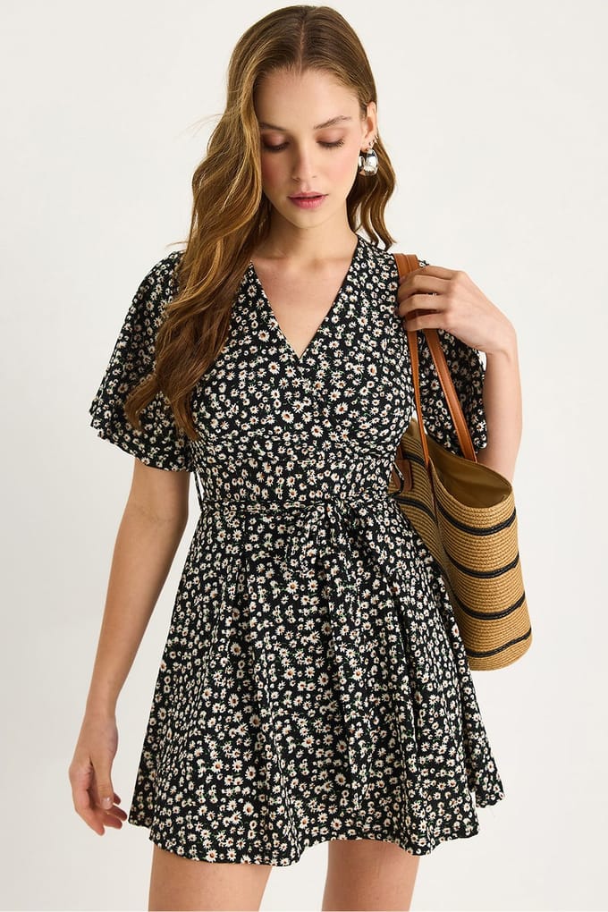 Bloemen V-hals Midi-jurk met Split