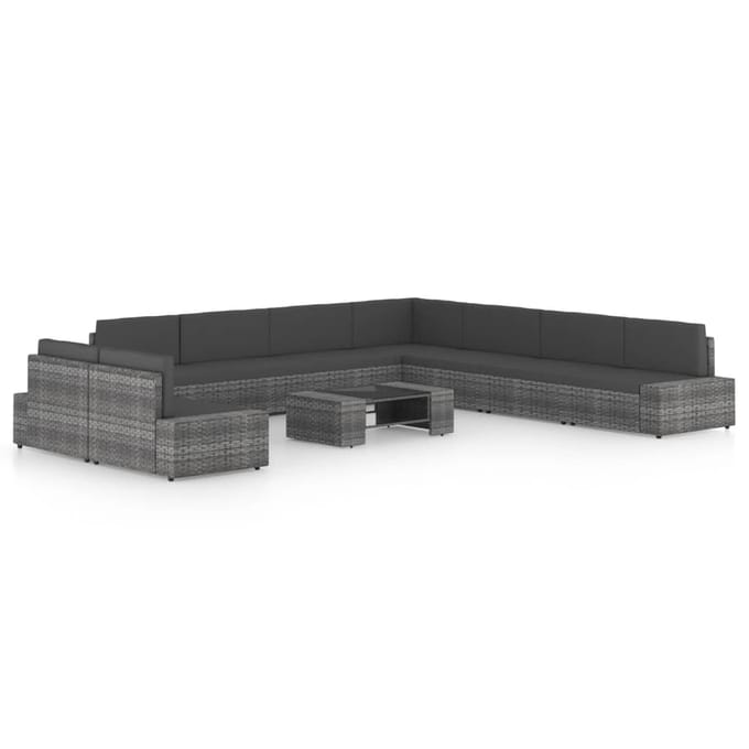 vidaXL - 10-delige - Loungeset - met - kussens - poly - rattan - grijs