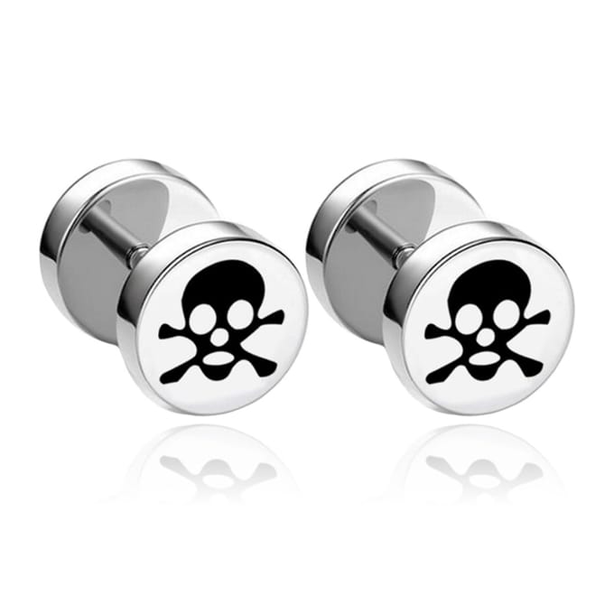 Stalen Stud oorbellen Heren Piaraten Schedel 8mm